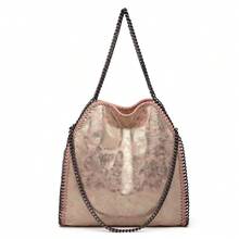 Women's Chain Strap Shoulder Bag – Faux Leather Foldable Slouch Tote With Zip Closure, Casual Soft Hobo Bag For Daily Use, Work Or Going Out - Gold Pink - View 1