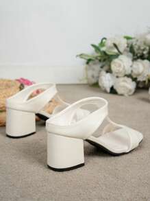 Sandalias de tacón grueso con tira en T para mujer, sandalias de tacón alto con punta cuadrada