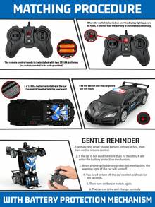 1pc Transforming Remote Control Car Toy, 1:18 Scale RC Car With Lights, One-Button Transform Into Robot, 360° Rotation, Suitable For 3-10 Years Old Boys/Girls, Christmas/Birthday Gift For 4-12 Years Old - Multicolor - View 3
