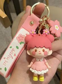 1pc Cute Cherry Blossom Girl Keychain, Fashion Pendant Accessory Ornament For Backpacks, Cars, Sweet Gift Car Accessories Bag Charm
