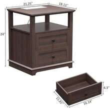 Mesa auxiliar con 2 cajones y estación de carga, con puerto Tipo C, USB y tomas de corriente, gabinete de almacenamiento de madera, mesa lateral grande - 1 - Ver 3