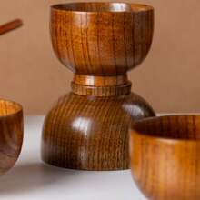 1PC实木饭碗家用简约木纹碗餐饮碗木制汤碗面汤碗（不含勺子） - 棕色 - 查看 5