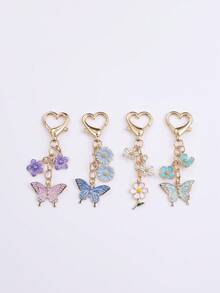 4 件/1 件蝴蝶樱花爱心钥匙扣小众花朵钥匙扣首饰钥匙扣吊坠送女友夏季配套汽车配件可爱哥特 Y2k 圣诞礼物创意 - 彩色 - 查看 4