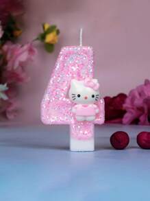 Sanrio 1 pezzo - Candela per festa di compleanno/festival a tema Sanrio, Dolce candela rosa di Hello Kitty, disponibile nei numeri da 0 a 9, decorazione per torta adorabile a forma di gattino