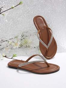 Dép đế bằng hở mũi và gót kim cương thoải mái cho nữ, Dép quai chữ T giả da lộn mùa hè quyến rũ, mềm mại, cỡ lớn, màu nâu, dép xỏ ngón mùa hè gợi cảm cho nữ - màu nâu - Xem 4