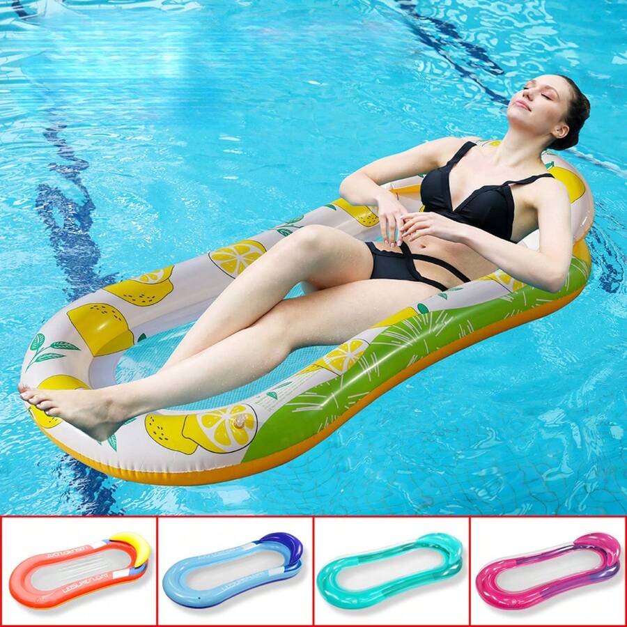 1pc PVC Inflatable Hammock With Mesh, Foldable Inflatable Backrest Adult Water Park Floating Lounge, Beach Essentials, Beach Accessories, Pool Float - Multicolor - View 1