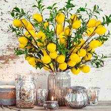 1 pièce Branche artificielle de citron de 60 cm à 5 têtes, en matériau PE, plante artificielle, fleurs artificielles, décoration pour la Fête des Mères, décoration de saison de mariage, centre de table, plante artificielle, décoration de chambre, de bureau, de jardin, décoration de fête, de dortoir scolaire, de bureau