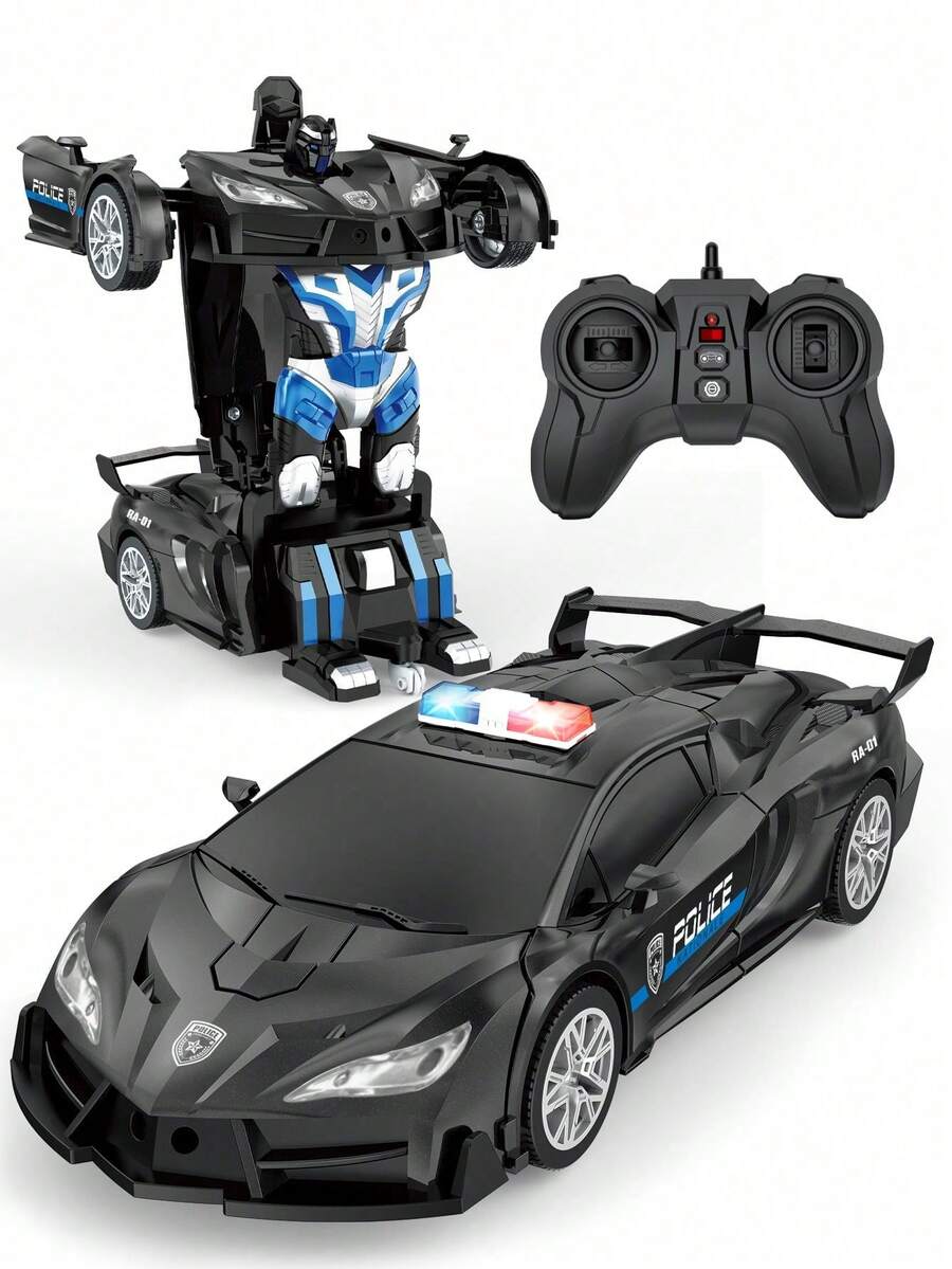 1pc Transforming Remote Control Car Toy, 1:18 Scale RC Car With Lights, One-Button Transform Into Robot, 360° Rotation, Suitable For 3-10 Years Old Boys/Girls, Christmas/Birthday Gift For 4-12 Years Old