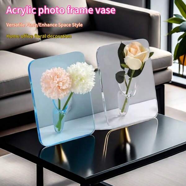 1 pieza Nuevo Jarrón Marco de Foto de Acrílico, Jarrón Decorativo Transparente Minimalista, Adecuado para Arreglos Florales, Decoración de Escritorio, Regalo para Amigos, Novia, Compañeros de Trabajo, Excelente para Decoración de Halloween
