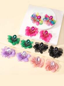 波西米亚风格布艺花朵耳环女款仿宝石花卉大耳钉适合派对舞会海边度假珠宝