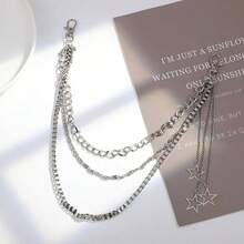 1pc Unisex Punk Rock Star Pendant Waist Chain, 3-Layer Tassel Hip Hop Metal Chain, Suitable For Casual Wear
