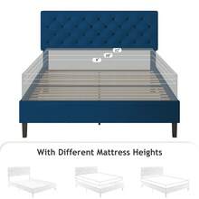 HOMBCK Bed Frame, Upholstered Platform Bed With Headboard, PU Leather Fabric Bed Frame, Button Tufted Design, Bed Frame Queen Full Twin , No Box Spring Required, Easy Assembly - Blue - View 4