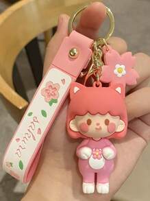 1pc Cute Cherry Blossom Girl Keychain, Fashion Pendant Accessory Ornament For Backpacks, Cars, Sweet Gift Car Accessories Bag Charm
