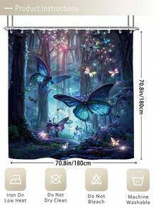 4PCS Forest Butterfly Pattern Shower Curtain Set. It Includes A Waterproof Shower Curtain For Bathtub Partition, A Waterproof Bathroom Partition Curtain With 12 Hooks, A Non-Slip Bathroom Mat, A Toilet U-Shaped Pad, And A Toilet Lid Cover Pad. This Is A Set Of Decorative Bathroom Supplies. Room Decor Bathroom Accessories Back To School Fall Decor Bathroom Decor - 彩色 - 查看 6