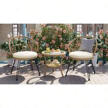U_STYLE Outdoor Leisure Set, 2 Rattan Single Chairs With A Glass Round Table, Perfectly Suited For Patios, Balconies, And Courtyards - 1 - View 3