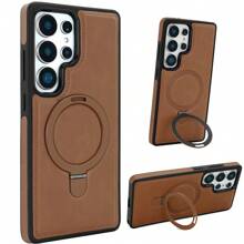 VIETAO Funda de teléfono de negocios con soporte plegable magnético de metal Funda de teléfono de piel sintética con soporte invisible compatible con Samsung Galaxy S24 S25 Ultra