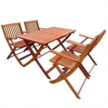 Foldable Patio Dining Set, 4 Folding Chairs & 1 Dining Table, Indoor And Outdoor Universal,Teak - 1 - View 3