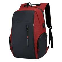 Mochila CASUAL Para Laptop 15.6 Pulgadas Para Hombre Con Usb Y Puerto Para AudíFonos Impermeable Antirrobo Para Portátil,  De Viaje, Negocios O Escolar - Rojo - Ver 1