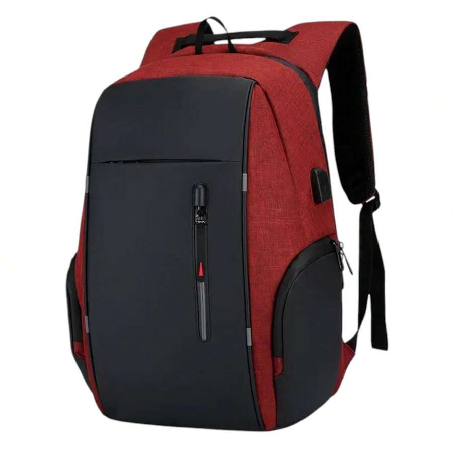 Mochila CASUAL Para Laptop 15.6 Pulgadas Para Hombre Con Usb Y Puerto Para AudíFonos Impermeable Antirrobo Para Portátil,  De Viaje, Negocios O Escolar - Rojo - Ver 1