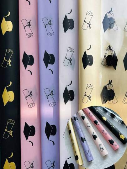 20 buc hârtie de împachetat cadouri semitransparentă impermeabilă, stil film gelatinos, temă de absolvire a facultății, împachetat buchet floral în stil florărie cu trandafiri