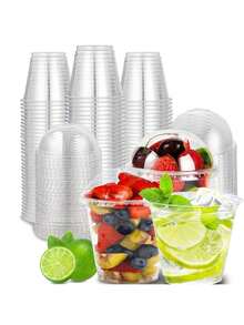 50pcs 9oz Disposable Clear Plastic Cups With Dome Lids, PET Dessert Cups, Disposable Snack Bowls Suitable For Ice Cream, Cake, Fruit, Frozen Desserts, Pudding And Jelly - Multicolor - View 1