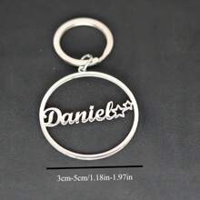 1pc Customized Keychain Without Chain, Personalized Laser Engraved Name & Numeric Geometric Circle Stainless Steel Tag Keychain, Gift For Men & Women
