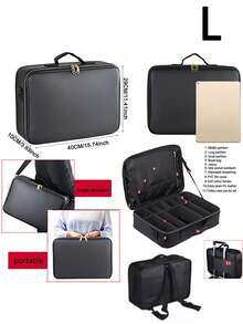 多功能 PU 皮革化妆包，大容量专业分隔化妆包，配有双肩带和肩带，适合美容师、美甲师、纹身师、化妆师旅行必需品旅行配件旅行必备品返校用品 - 彩色 - 查看 6