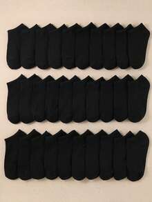 15双黑白儿童休闲船袜，适合男孩女孩日常运动穿着 - 黑色 - 查看 1