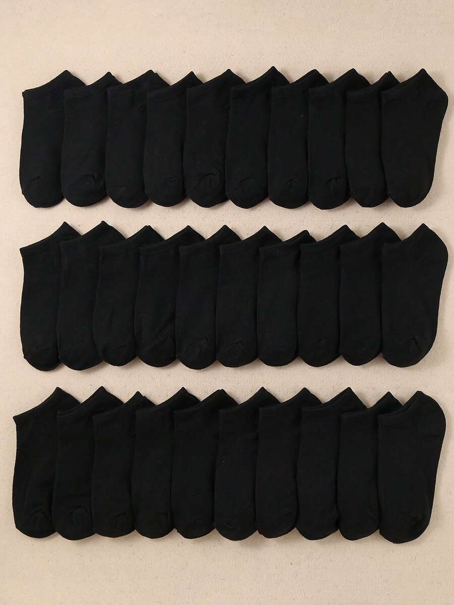 15双黑白儿童休闲船袜，适合男孩女孩日常运动穿着 - 黑色 - 查看 1