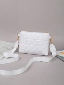 Bolso de mujer de moda con pespunte, bolso bandolera, embrague, bolso sobre, decoración metálica rectangular, para uso diario - Blanco - Ver 5