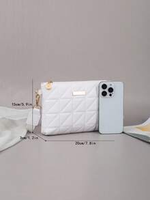 Bolso de mujer de moda con pespunte, bolso bandolera, embrague, bolso sobre, decoración metálica rectangular, para uso diario - Blanco - Ver 4