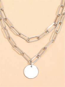 1pc Double Layer Round Pendant Necklace, Everyday Wear - Yellow Gold - View 9