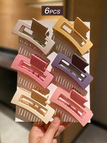 6件暖色时尚简约方形发夹发爪，适合日常发型，礼物发饰 - 彩色 - 查看 4