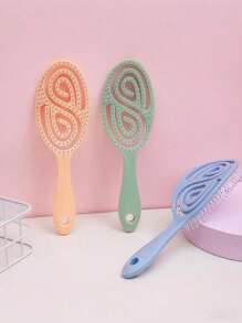 1 Pc Oval Hollow Design Brush, Large Curved Hair Comb, Home Volumizing Styling Brush, High Skull Massage Hair Brush, Suitable For All Hair Types, Dry & Wet Use, Promote Scalp Blood Circulation
