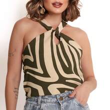 Duna Women's Tank Top Twist Front And Back Basic - Army Green - View 1