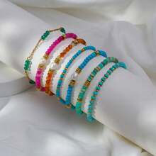 1pc Fashion Minimalist Versatile Stainless Steel & Natural Stone Bracelet, Multi-Color Options Suitable For Women Daily Wear