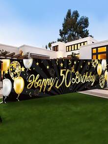 1 件生日横幅，优雅的黑色和金色派对背景，18/30/40/50/60/70/80/90 岁生日派对装饰，照片背景，适合生日派对、婚礼主题派对、返校节、万圣节