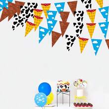 1 Set/12pcs Cartoon Party Decorations, Toy Cartoon Story Party Supplies, Blue Sky White Cloud Bunting, Cow Print Cake Decorations, Party Hanging Pennant & Banner Decor, Birthday Celebration Triangular Flags - Multicolor - View 4