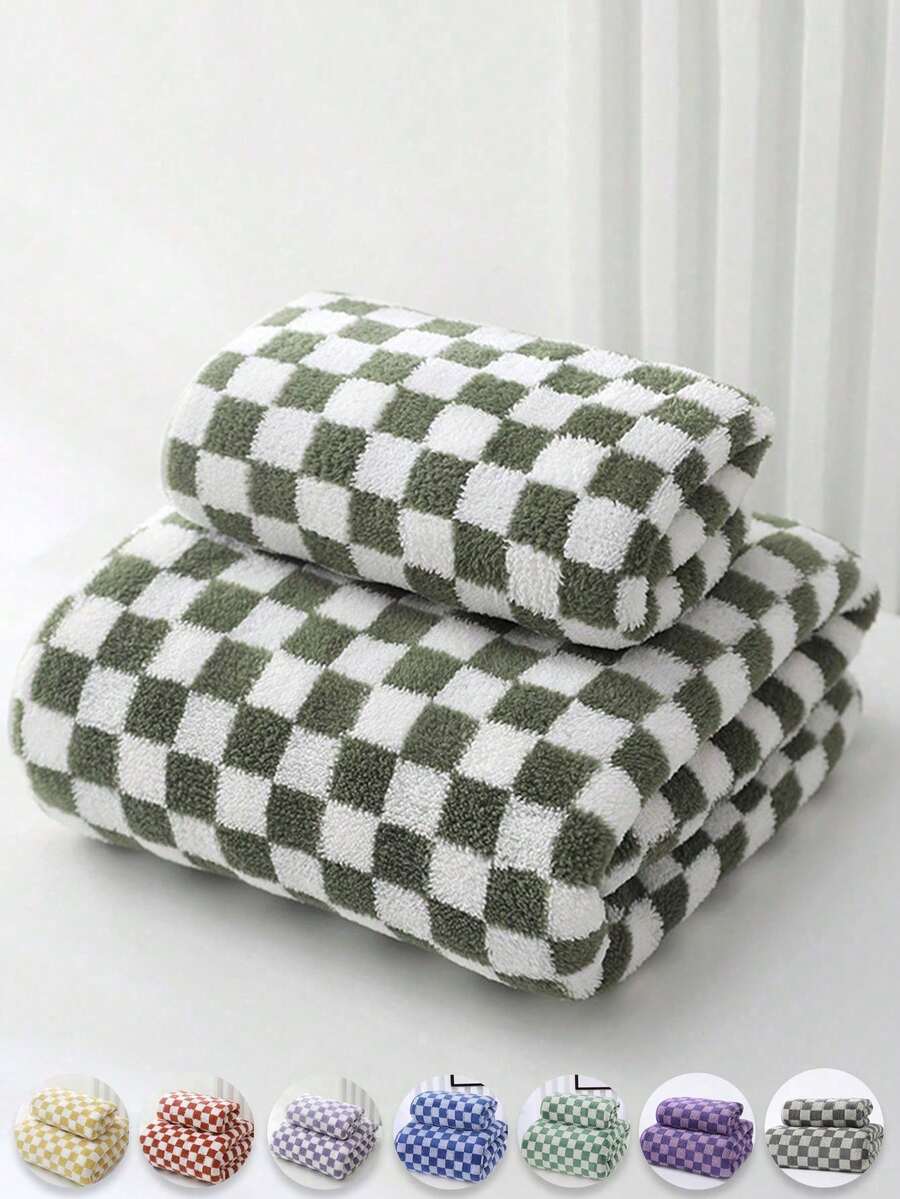 Plaid Flannel Bath Towel Set Or Single Towel - Super Soft, Highly Absorbent Extra Large Bath Towel, Ideal For Spa, Swimming, Hair Wrap Or Sofa Blanket - 4 Sizes, Suitable For Adults And Couples (34x75cm, 40x80cm, 70x140cm, 90x170cm)