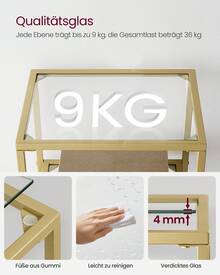 Regal mit 4 Ablagen, 2er Set, Badregal, gehärtetes Glas, einfache Montage, für Badezimmer, Wohnzimmer, Küche, Büro, goldfarben - Goldfarben - Übersicht 5