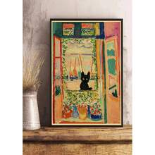 1pc Wall Arts Posters Optional Frame Vintage Van Gogh Monet Waterlily Black Cat Posters Coffee Stickers Kraft Paper Living Community Bar Art Painting Home Room Decoration ,Wall Art With Frame - Multicolor - View 32