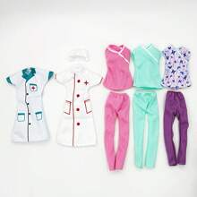 5pcs Nurse & Doctor Uniform Set Plus 4pcs Y2K Style Top And Pants Outfit For 11.5 Inch Female Doll, Casual Decor And Toys