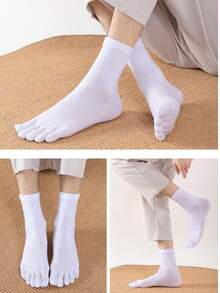 3/6/9 Pairs Men's Solid Color Straight Mid-Calf Toe Socks, Unisex Back To School Pride Month(US) Antibacterial Moisture Wicking Fabric, Suitable For Men And Women, All Seasons, Seamless Fit Any Foot - Multicolor - View 6