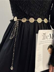 1pc Hollow Circular Waist Chain, Silver-Color Alloy Waist Belt For Women, Designed Niche High-End Fashionable - Silver - View 7