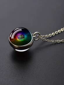 1pc Solar Universe Galaxy Pendant Necklace, Glass Ball Pendant Necklace, Fashion Jewelry Accessories Men's Gift