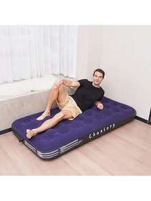 Colchón de aire flocado de lujo para acampar con bomba de aire eléctrica gratuita, impermeable, para interiores y exteriores, inflado rápido, colchón de cama de aire con superficie cómoda Colchón de aire Dual Deluxe de doble elasticidad, material PVC, almohadilla rectangular, sin carga, con sistema de inflado/desinflado rápido, para camping, viajes, cama de emergencia para el hogar, sin bomba incluida - Azul Marino - Ver 10