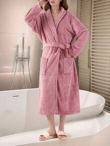 1pc Coral Fleece Robe For Women, Soft, Absorbent, Skin-Friendly, Suitable For Bathroom, Gym, Hotel, Beach Vacation, Essential For Home & Travel, Perfect Gift For Everyone Back To School - Multicolor - View 1