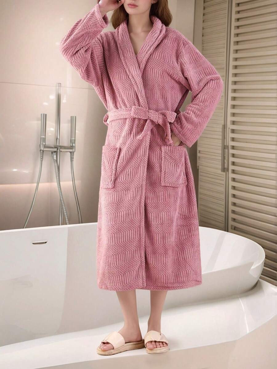 1pc Coral Fleece Robe For Women, Soft, Absorbent, Skin-Friendly, Suitable For Bathroom, Gym, Hotel, Beach Vacation, Essential For Home & Travel, Perfect Gift For Everyone Back To School - Multicolor - View 1