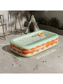 [Piscina plegable inflable] Piscina inflable plegable de PVC para uso doméstico, con impresión de "NATACIÓN" y bordes ondulados, ideal para diversión al aire libre en el patio y el jardín - Multicolor - Ver 9