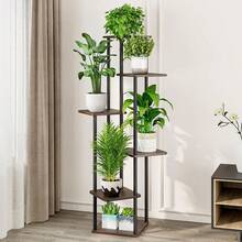 Plant Stand 5 Tier Indoor Metal Flower Shelf For Multiple Plants Corner Tall Flower Holders For Patio Garden Living Room Balcony Bedroom, Black (5 Tier-Black) - 6層-黑色+黑橡木 - 查看 2